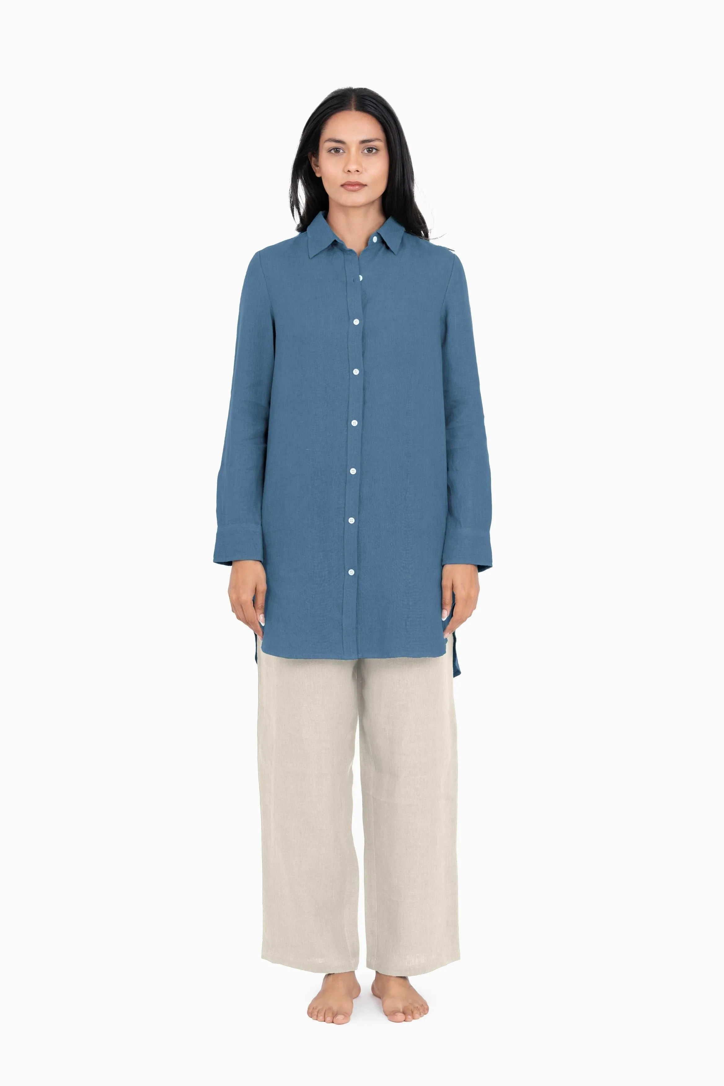 Linen Ginger Long Shirt-Misty Lilac