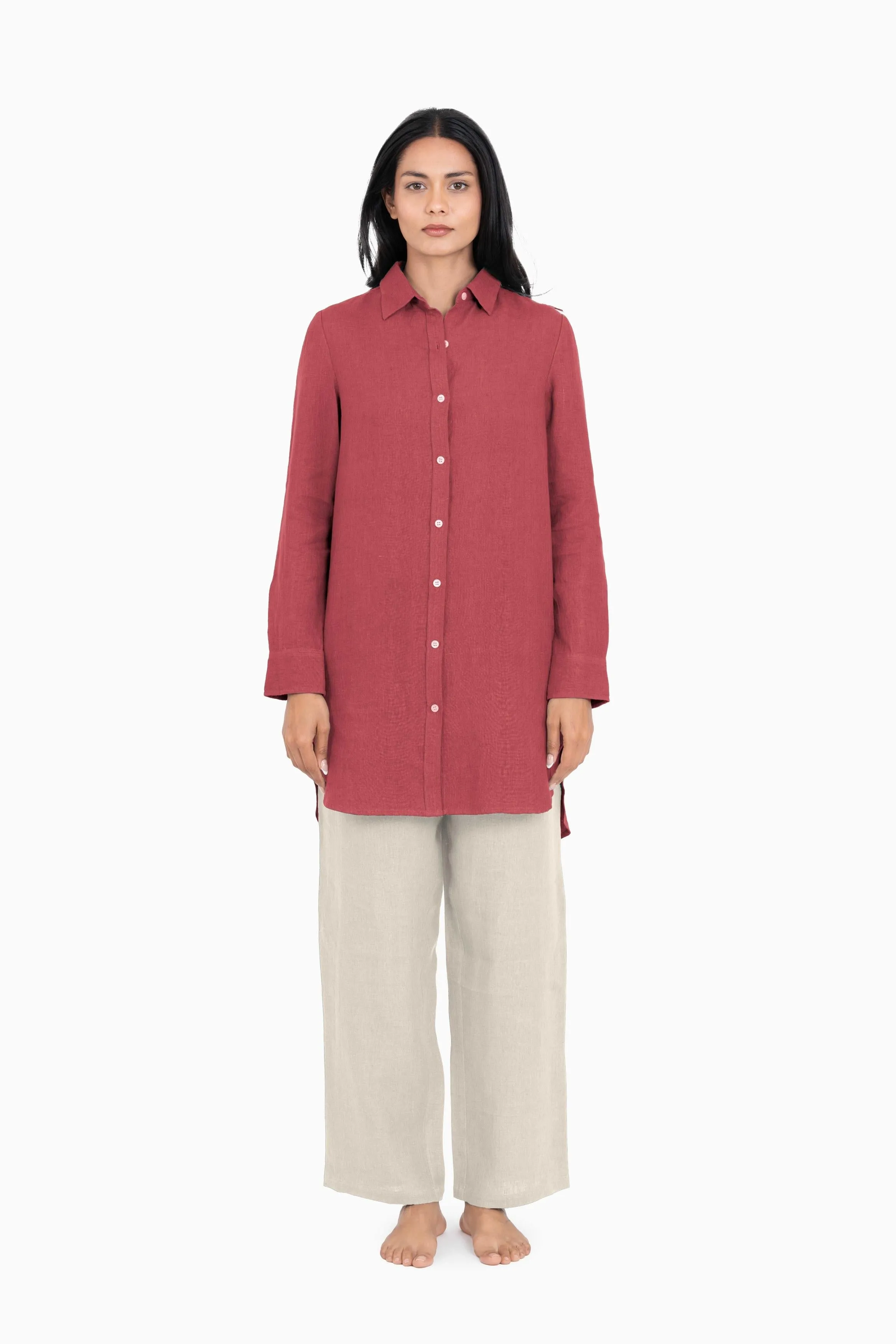 Linen Ginger Long Shirt-Misty Lilac