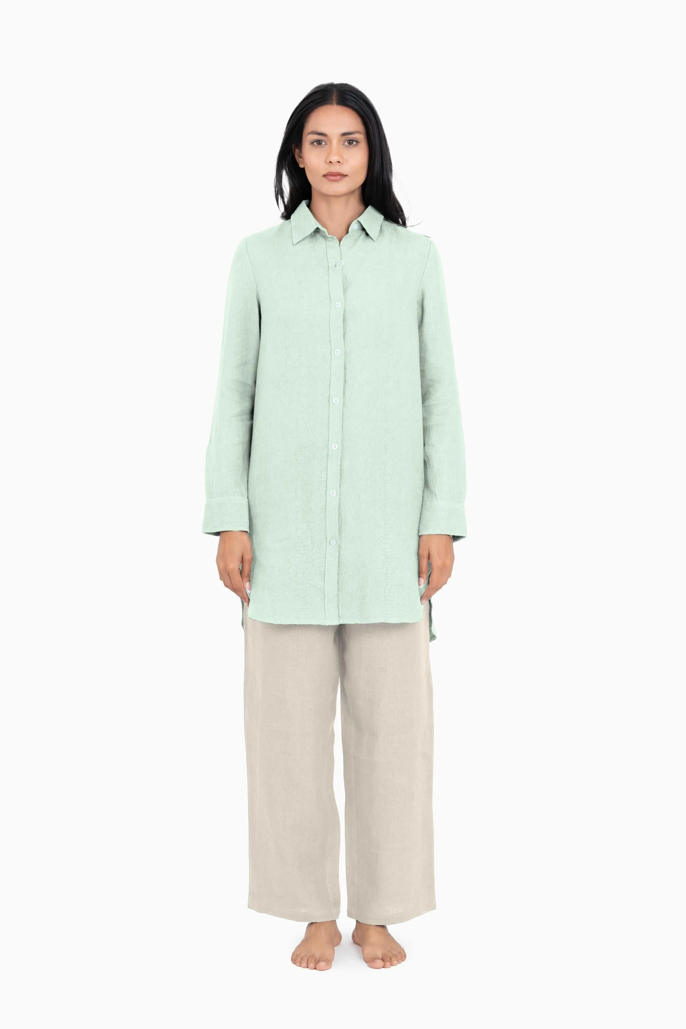 Linen Ginger Long Shirt-Misty Lilac