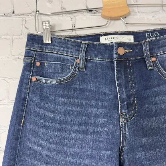 Liverpool Womens Marley Girlfriend Cuffed Eco Jeans in Bartlett Blue Size 6/28