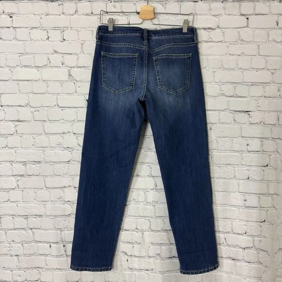 Liverpool Womens Marley Girlfriend Cuffed Eco Jeans in Bartlett Blue Size 6/28
