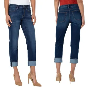 Liverpool Womens Marley Girlfriend Cuffed Eco Jeans in Bartlett Blue Size 6/28
