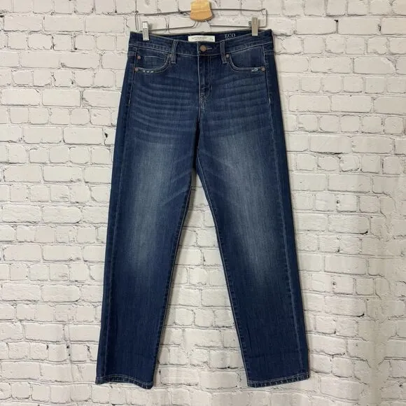 Liverpool Womens Marley Girlfriend Cuffed Eco Jeans in Bartlett Blue Size 6/28