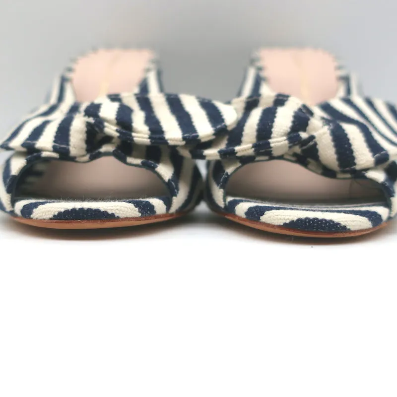 Loeffler Randall Bow Mules Navy/Cream Striped Canvas Size 6 Peep Toe Sandals