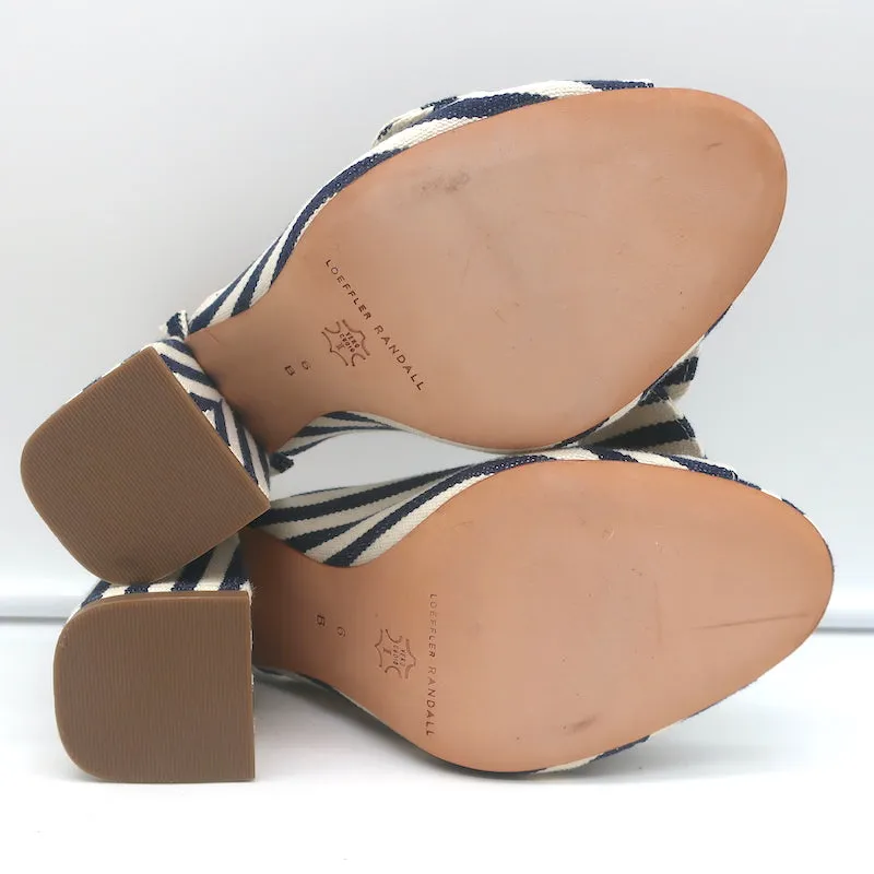 Loeffler Randall Bow Mules Navy/Cream Striped Canvas Size 6 Peep Toe Sandals