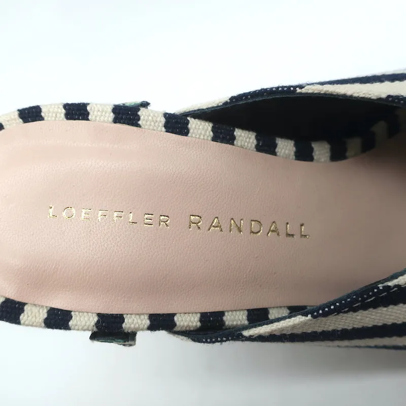 Loeffler Randall Bow Mules Navy/Cream Striped Canvas Size 6 Peep Toe Sandals