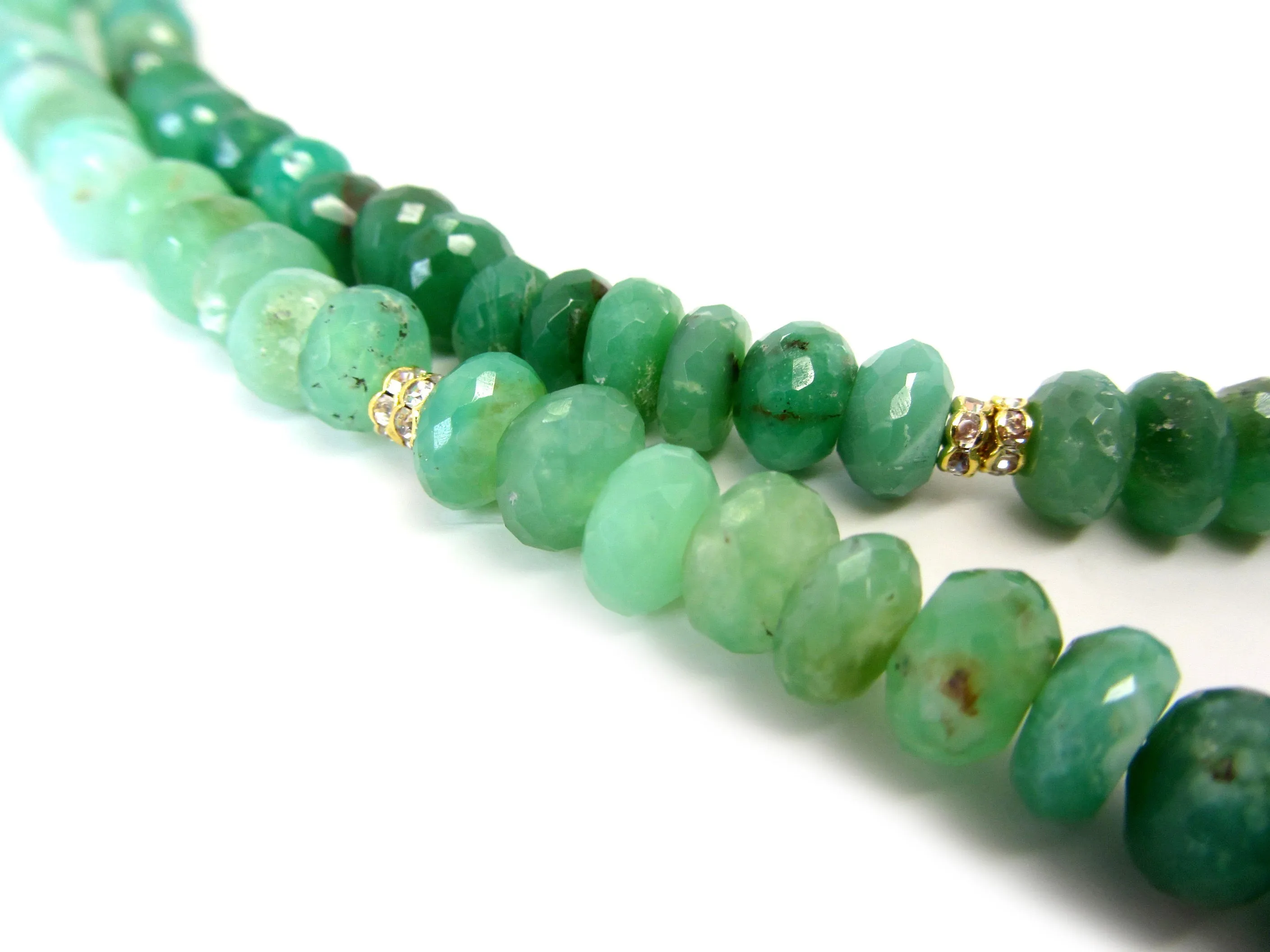Long Chrysoprase Necklace with Gold Pave Link Chain