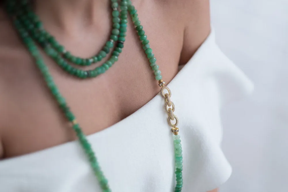 Long Chrysoprase Necklace with Gold Pave Link Chain