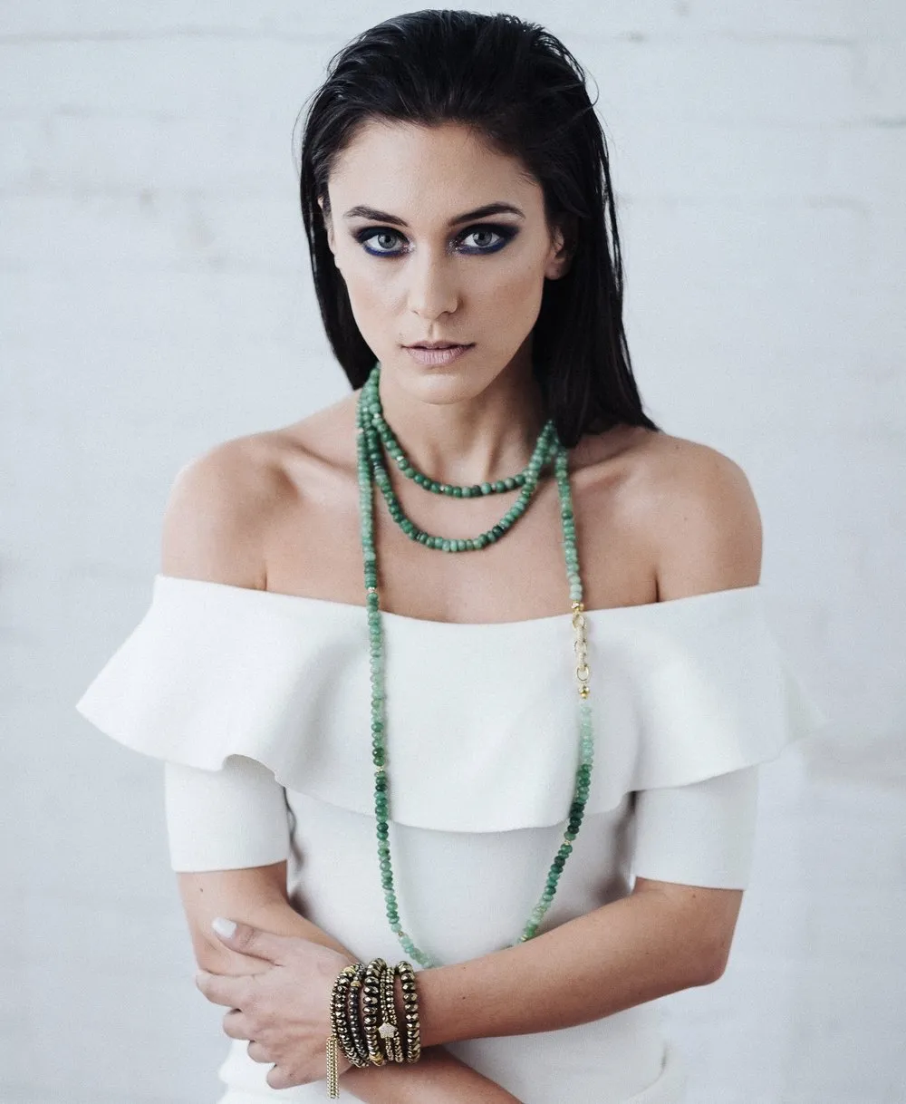 Long Chrysoprase Necklace with Gold Pave Link Chain