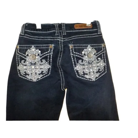 Lot of 2 Sexy Couture Embellished Straight Blue Denim Jeans Womens (25x32)