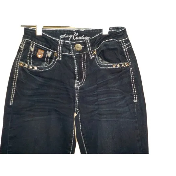 Lot of 2 Sexy Couture Embellished Straight Blue Denim Jeans Womens (25x32)