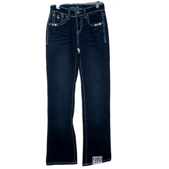Lot of 2 Sexy Couture Embellished Straight Blue Denim Jeans Womens (25x32)