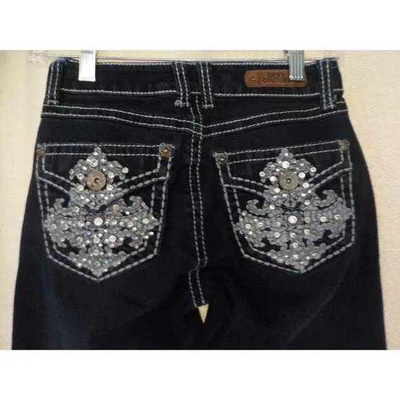 Lot of 2 Sexy Couture Embellished Straight Blue Denim Jeans Womens (25x32)