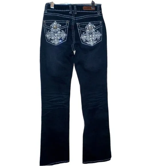 Lot of 2 Sexy Couture Embellished Straight Blue Denim Jeans Womens (25x32)