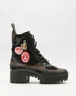 Louis Vuitton Monogram Canvas & Suede Patch Work Mid-Calf Combat Boots - 39