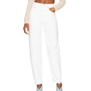 Lovers and Friends Jeans Women's 29 White Easton High Rise Balloon Rhinestone
