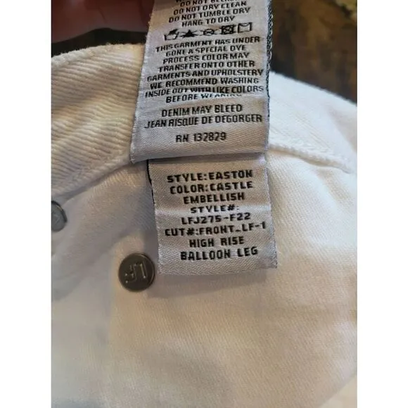 Lovers and Friends Jeans Women's 29 White Easton High Rise Balloon Rhinestone