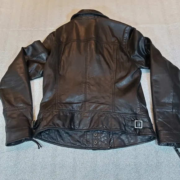 Lucky Brand Women's Medium Genuine Black Leather Jacket Slight Rough Texture