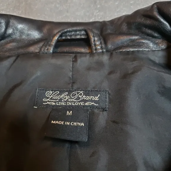 Lucky Brand Women's Medium Genuine Black Leather Jacket Slight Rough Texture
