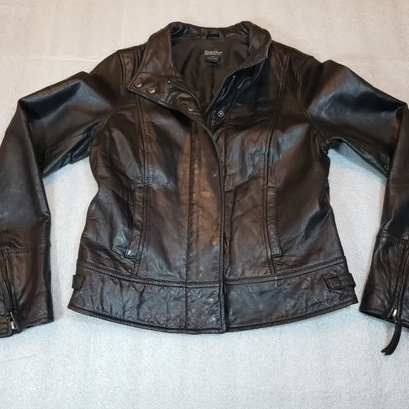 Lucky Brand Women's Medium Genuine Black Leather Jacket Slight Rough Texture