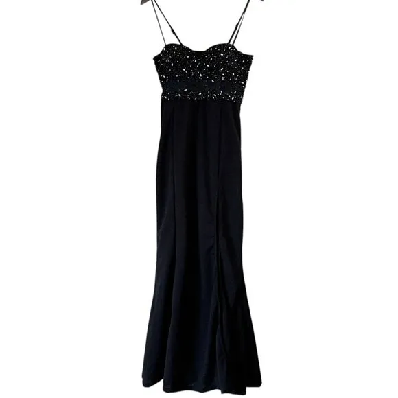 Lulu's Women's Luxe Allure Black Beaded Rhinestone Bustier Maxi Dress Black Size