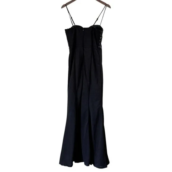 Lulu's Women's Luxe Allure Black Beaded Rhinestone Bustier Maxi Dress Black Size