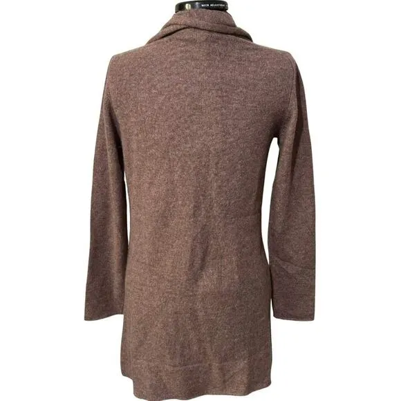 LUSSO 100% Cashmere Open Front Long Cardigan Caramel Heather Brown NWT Small
