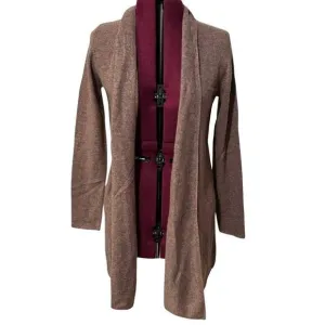 LUSSO 100% Cashmere Open Front Long Cardigan Caramel Heather Brown NWT Small