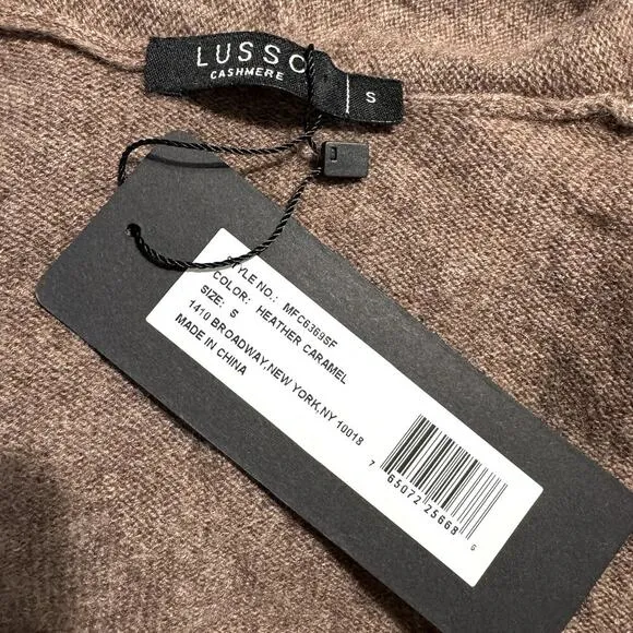 LUSSO 100% Cashmere Open Front Long Cardigan Caramel Heather Brown NWT Small
