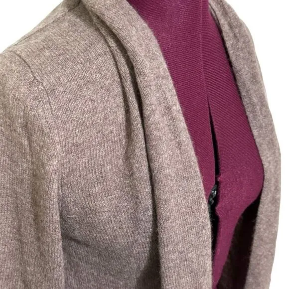 LUSSO 100% Cashmere Open Front Long Cardigan Caramel Heather Brown NWT Small