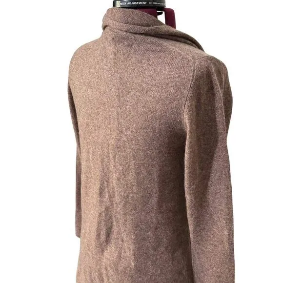 LUSSO 100% Cashmere Open Front Long Cardigan Caramel Heather Brown NWT Small