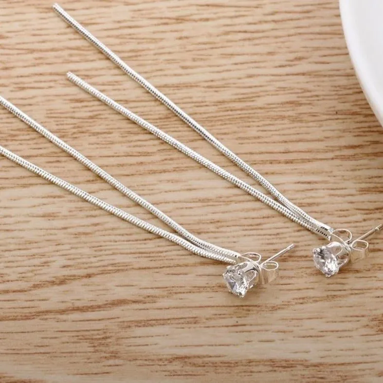 Luxury Gemstone Sapphire Drop Earrings Dangle Hanging Silver Women's Jewelry