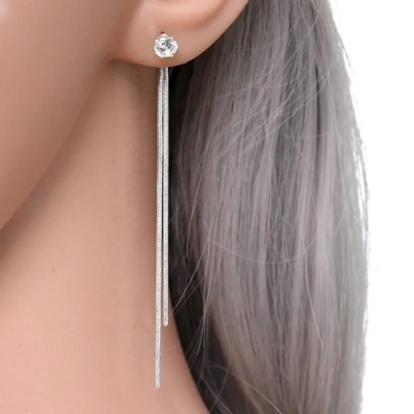 Luxury Gemstone Sapphire Drop Earrings Dangle Hanging Silver Women's Jewelry