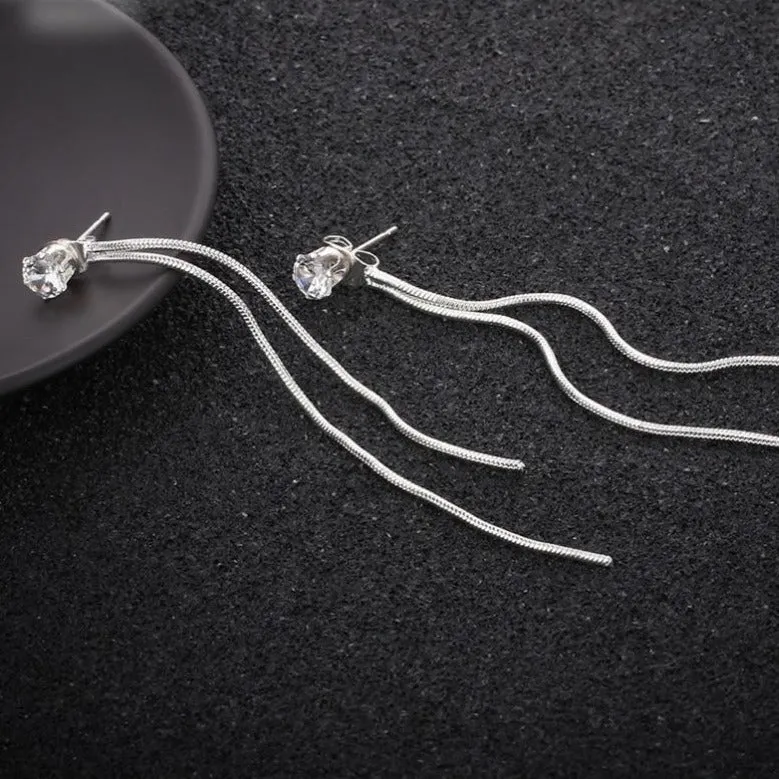Luxury Gemstone Sapphire Drop Earrings Dangle Hanging Silver Women's Jewelry