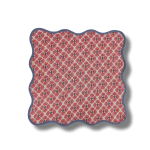 Maia Hand Block Floral Piping Scallop Cotton Napkins