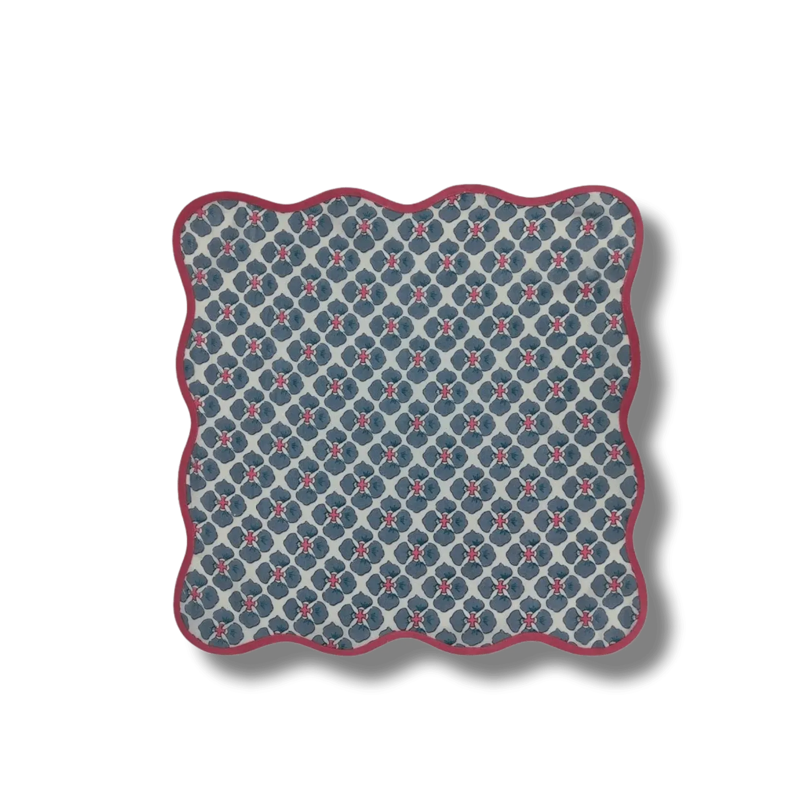 Maia Hand Block Floral Piping Scallop Cotton Napkins