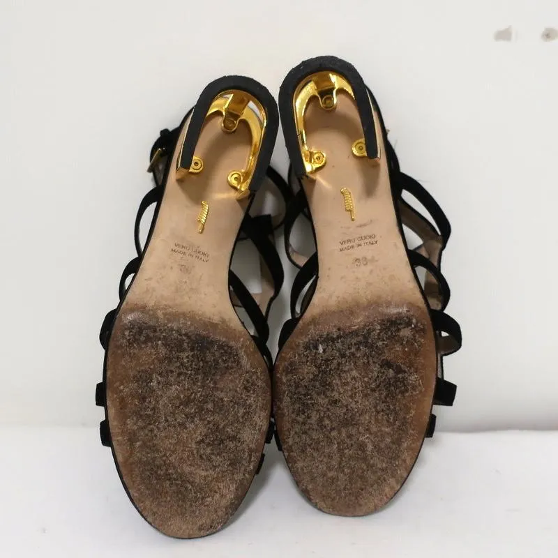 Maiyet Cage Sandals Valencia Black Suede Size 38 Ankle Strap Cutout-Heel