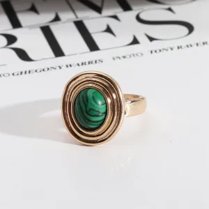 Malachite & 18K Gold-Plated Oval-Cut Layered Ring
