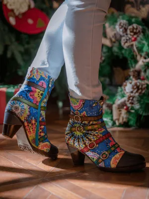 Mandala Blue Firework Strap Accent Leather Boot