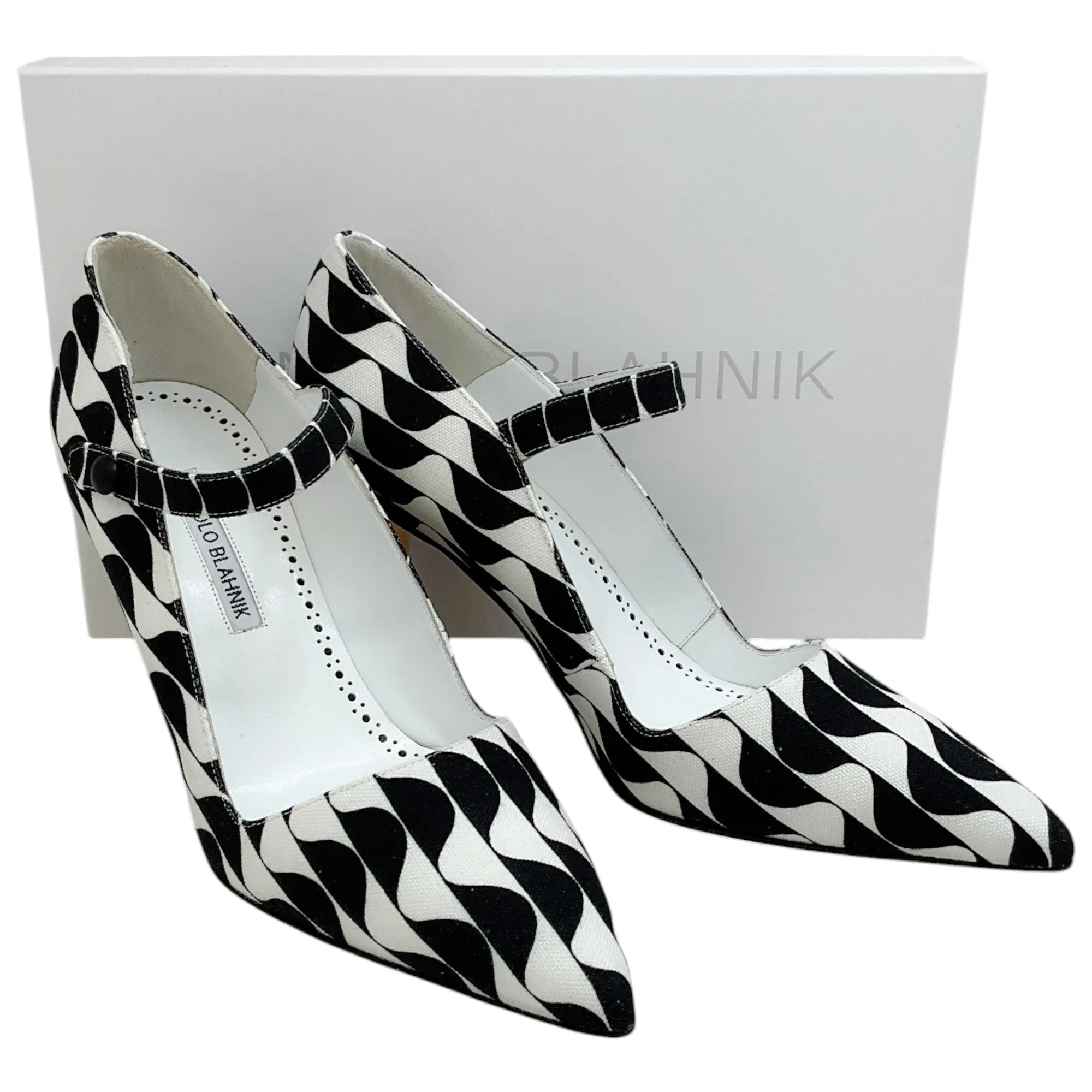 Manolo Blahnik Black / White Canvas Tarazona Pumps