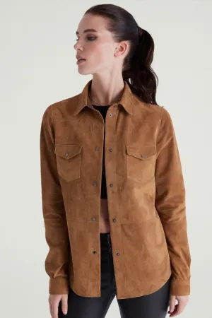 Mari Women's Suede Leather Shirt - Snuff
