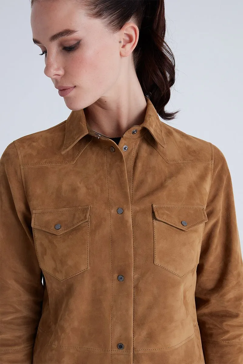 Mari Women's Suede Leather Shirt - Snuff