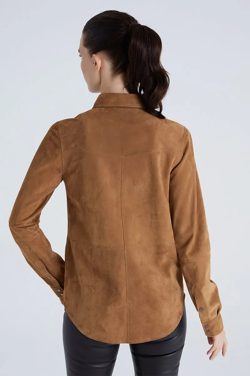 Mari Women's Suede Leather Shirt - Snuff