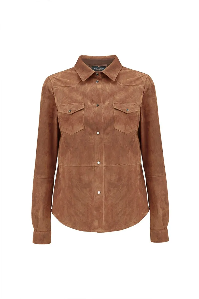Mari Women's Suede Leather Shirt - Snuff