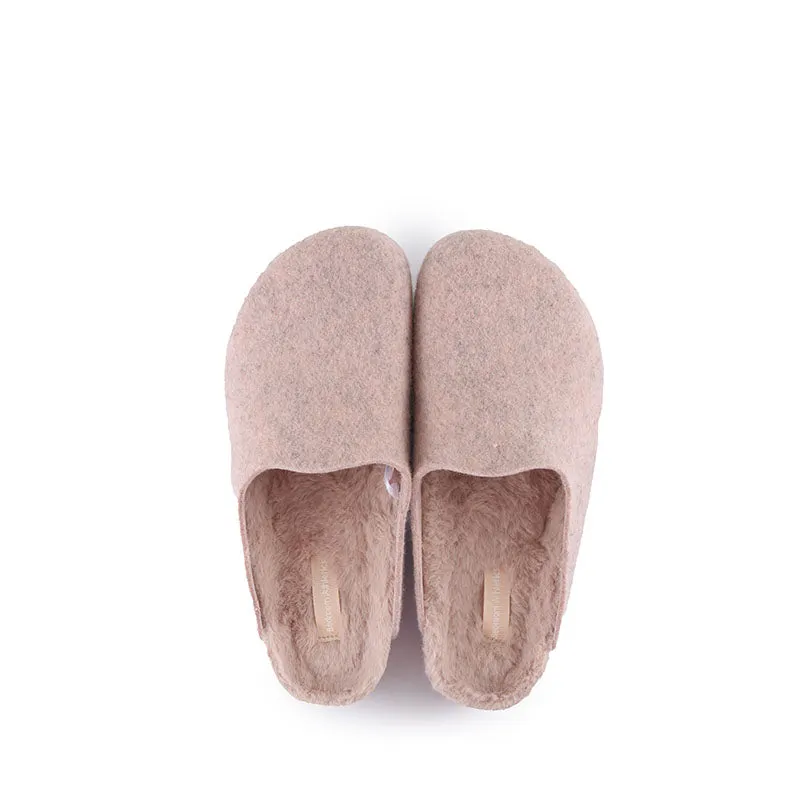 Maria - Vegan Wedge Felt Mule Slipper - Pink Marl