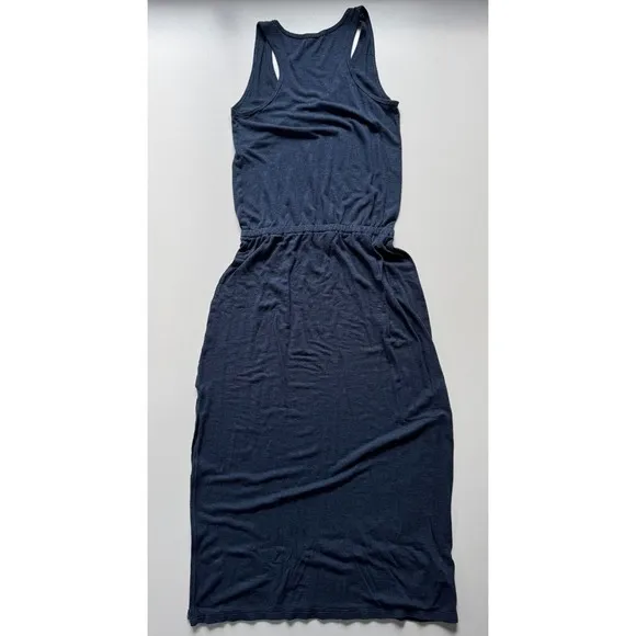 MARINE LAYER Tank Maxi Dress Womens Medium Side Slit Blue Striped Cinched Waist