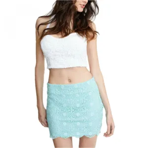 Marineblu Women's Junior Fit Aqua Crochet Lace Mini Skirt With Rhinestones