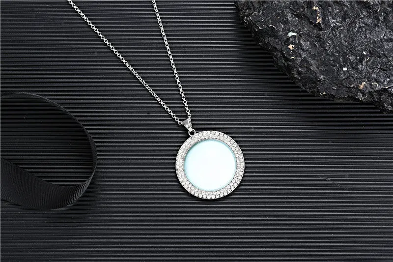 Memorial Rhinestone Pendant Necklace Gold Picture Photo Women's Silver Jewelry
