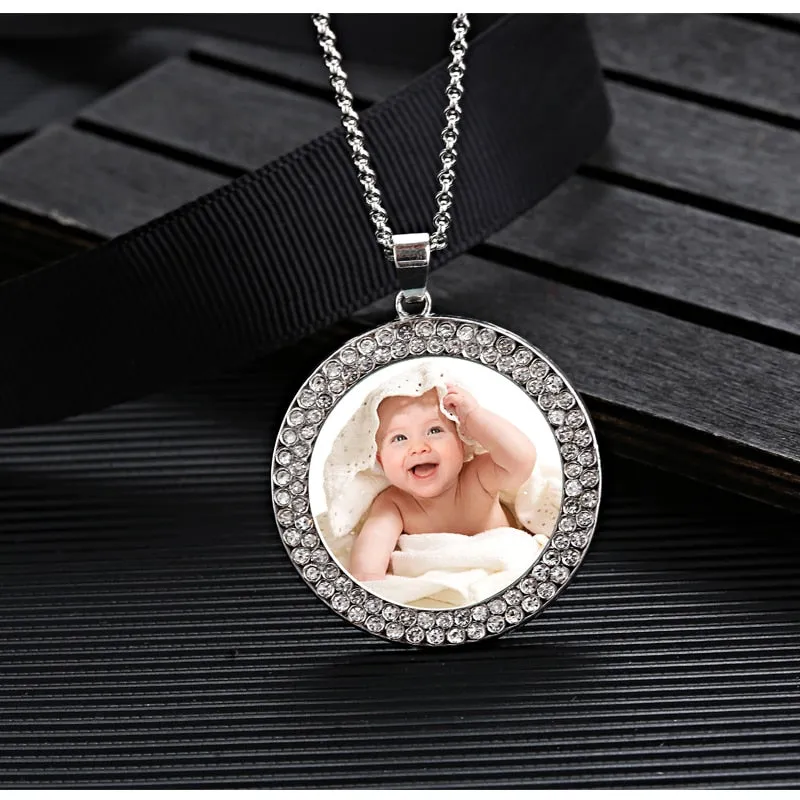 Memorial Rhinestone Pendant Necklace Gold Picture Photo Women's Silver Jewelry