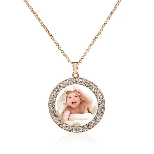 Memorial Rhinestone Pendant Necklace Gold Picture Photo Women's Silver Jewelry